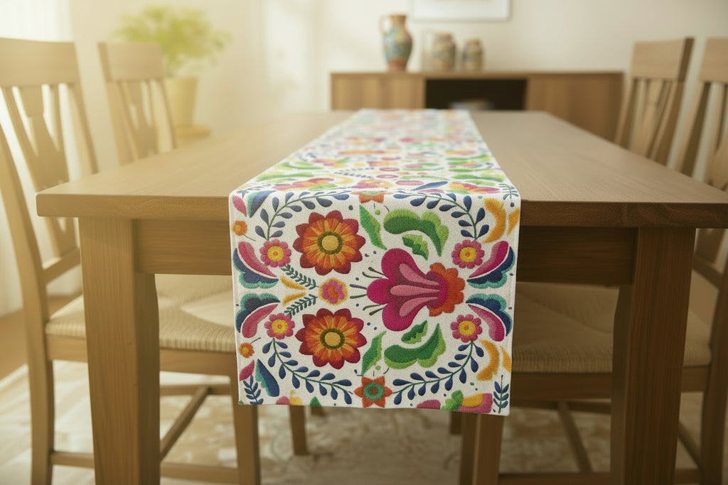 Abuela's Kitchen Traditional Mexican Embroidered-Style Table Runner