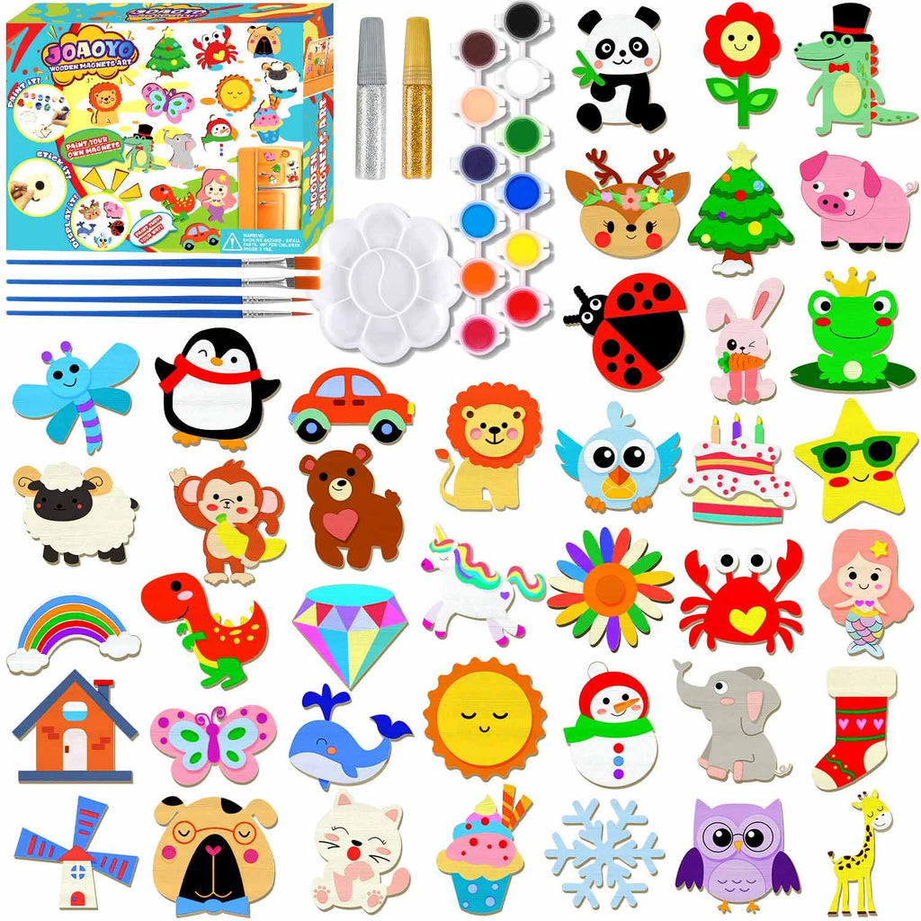 Bilingual Family DIY Wooden Fridge Magnet Painting Kit – 40-Piece Mega Bundle