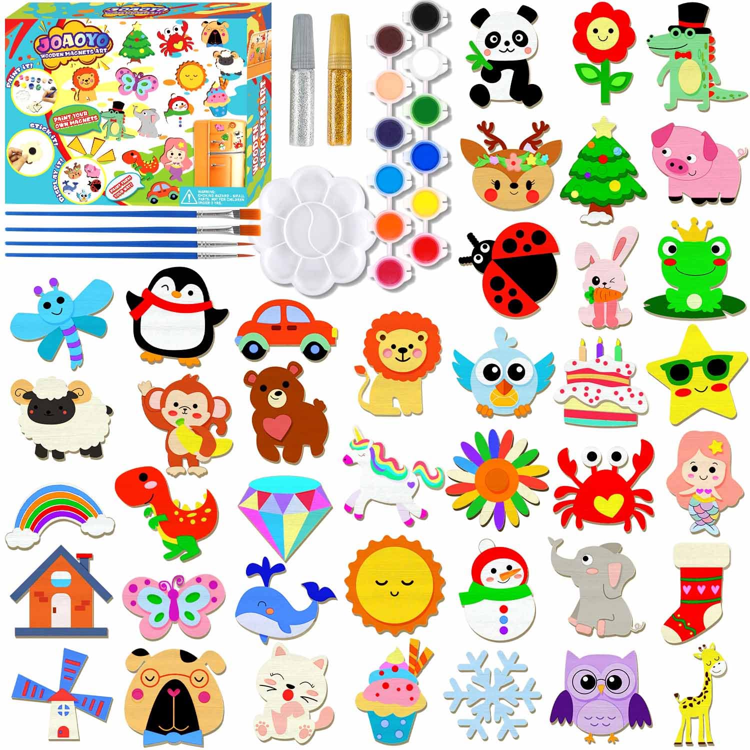 Bilingual Family DIY Wooden Fridge Magnet Painting Kit – 40-Piece Mega Bundle